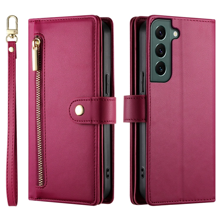 For Samsung Galaxy S22 5G Nine Card-slot Zipper Wallet Bag Leather Phone Case