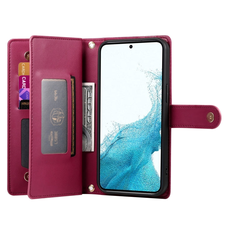 For Samsung Galaxy S22 5G Nine Card-slot Zipper Wallet Bag Leather Phone Case