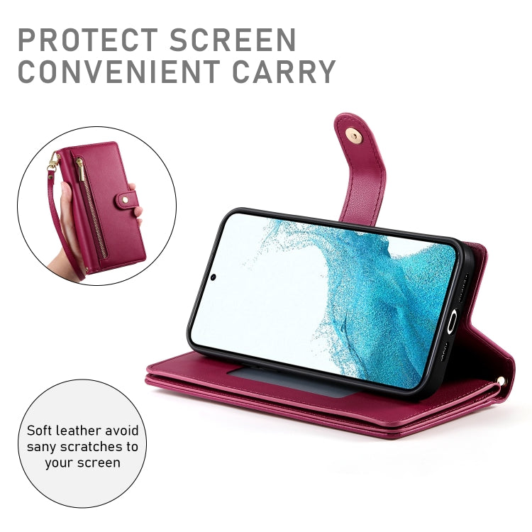 For Samsung Galaxy S22 5G Nine Card-slot Zipper Wallet Bag Leather Phone Case