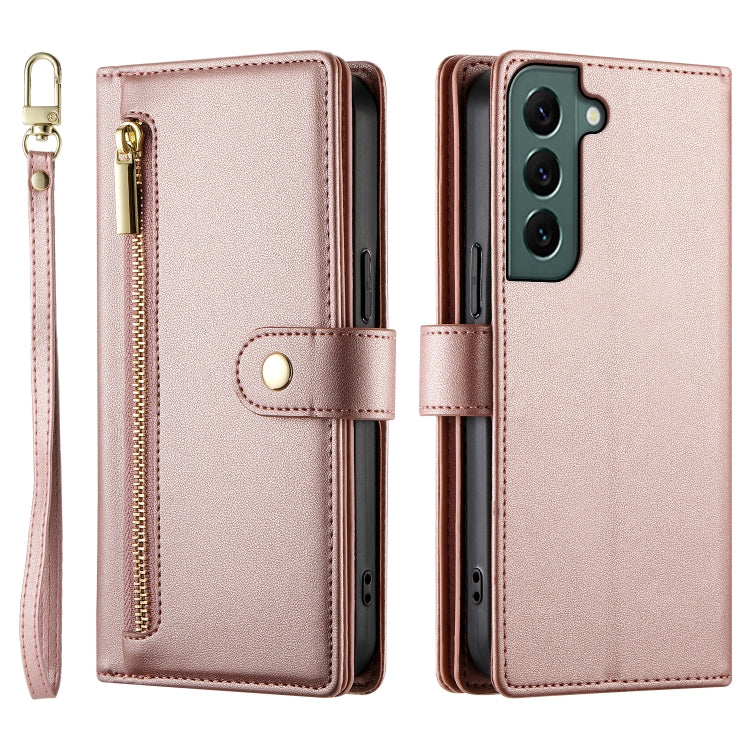 For Samsung Galaxy S22 5G Nine Card-slot Zipper Wallet Bag Leather Phone Case
