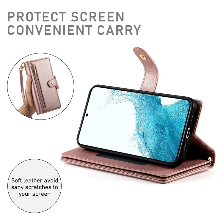 For Samsung Galaxy S22 5G Nine Card-slot Zipper Wallet Bag Leather Phone Case