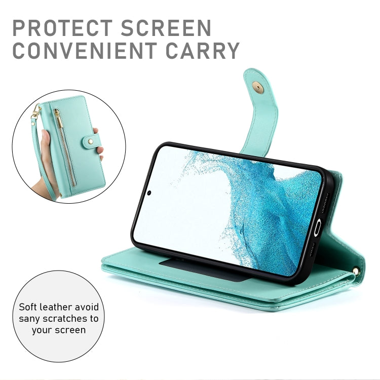 For Samsung Galaxy S22 5G Nine Card-slot Zipper Wallet Bag Leather Phone Case