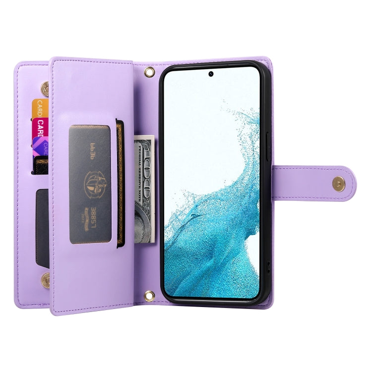 For Samsung Galaxy S22 5G Nine Card-slot Zipper Wallet Bag Leather Phone Case
