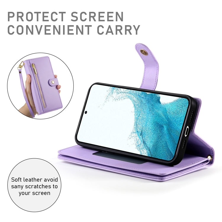 For Samsung Galaxy S22 5G Nine Card-slot Zipper Wallet Bag Leather Phone Case