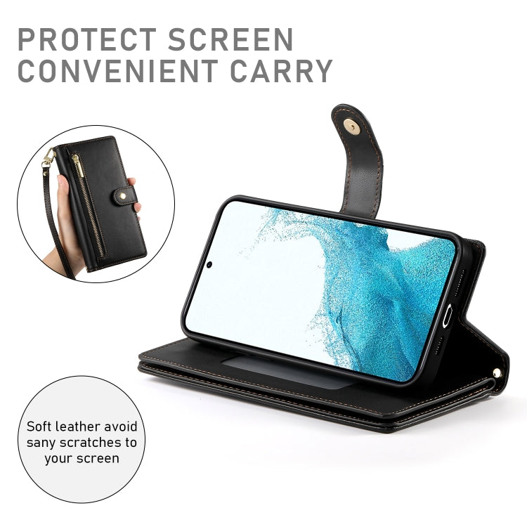 For Samsung Galaxy S22 5G Nine Card-slot Zipper Wallet Bag Leather Phone Case