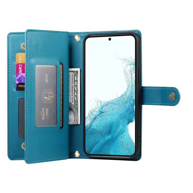 For Samsung Galaxy S22 5G Nine Card-slot Zipper Wallet Bag Leather Phone Case