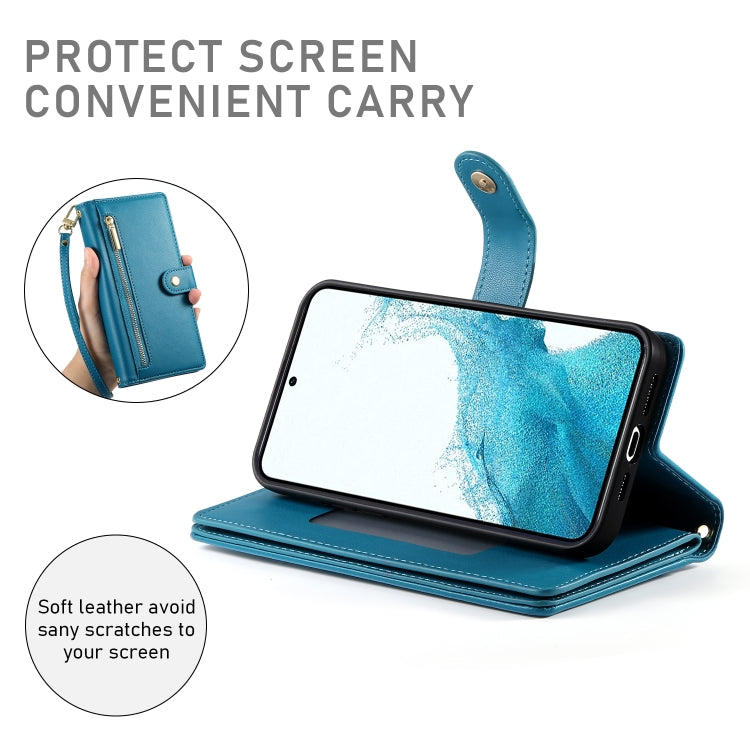 For Samsung Galaxy S22 5G Nine Card-slot Zipper Wallet Bag Leather Phone Case