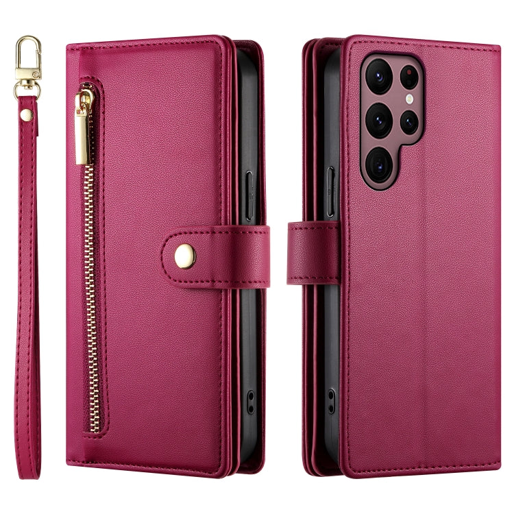 For Samsung Galaxy S22 Ultra 5G Nine Card-slot Zipper Wallet Bag Leather Phone Case