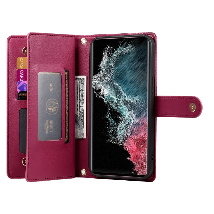 For Samsung Galaxy S22 Ultra 5G Nine Card-slot Zipper Wallet Bag Leather Phone Case