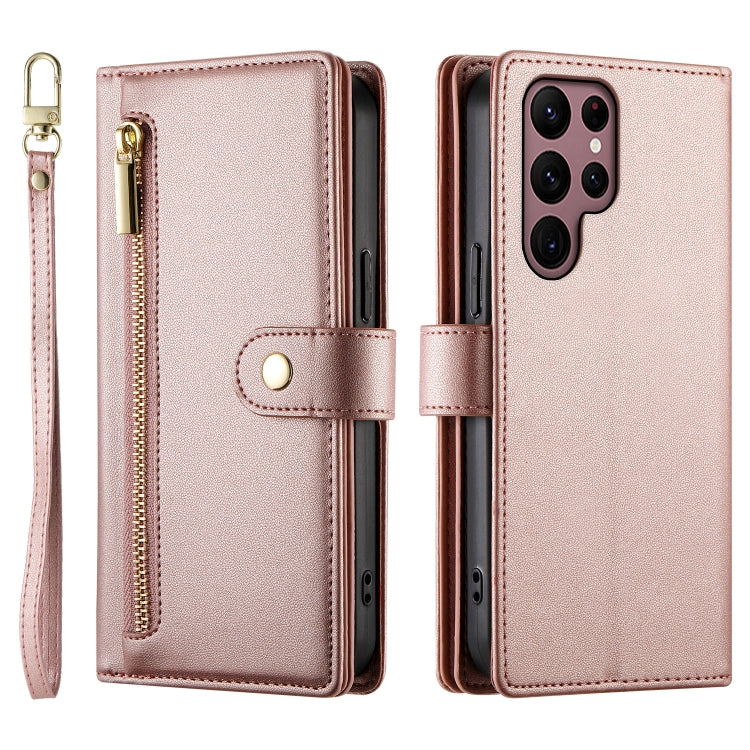 For Samsung Galaxy S22 Ultra 5G Nine Card-slot Zipper Wallet Bag Leather Phone Case