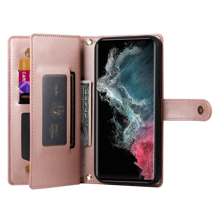 For Samsung Galaxy S22 Ultra 5G Nine Card-slot Zipper Wallet Bag Leather Phone Case