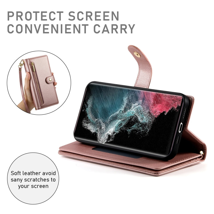 For Samsung Galaxy S22 Ultra 5G Nine Card-slot Zipper Wallet Bag Leather Phone Case