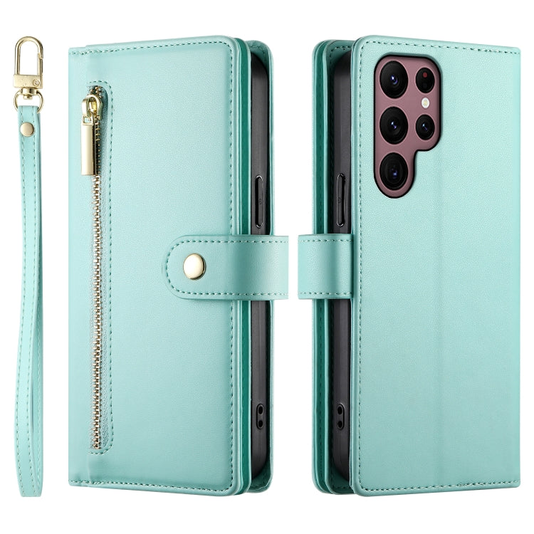 For Samsung Galaxy S22 Ultra 5G Nine Card-slot Zipper Wallet Bag Leather Phone Case