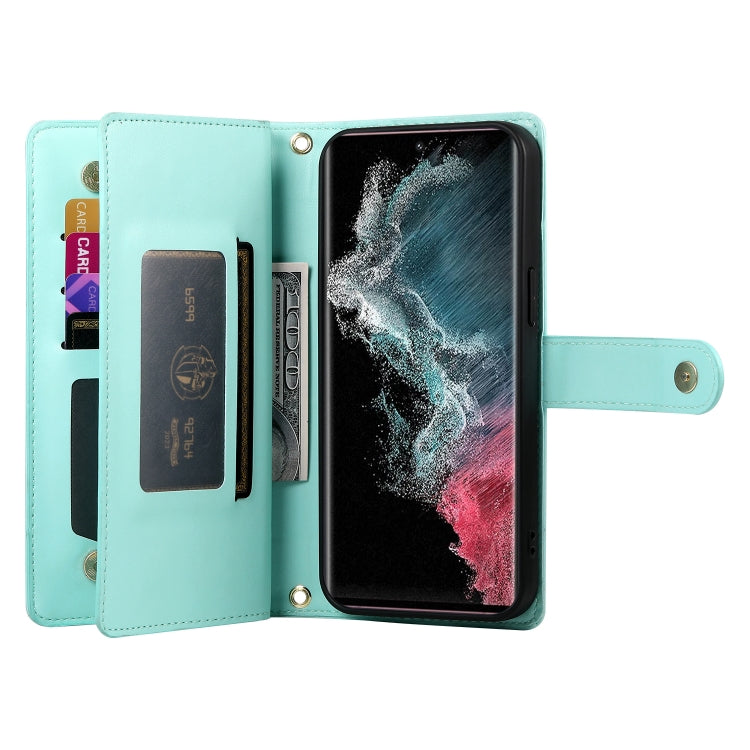 For Samsung Galaxy S22 Ultra 5G Nine Card-slot Zipper Wallet Bag Leather Phone Case