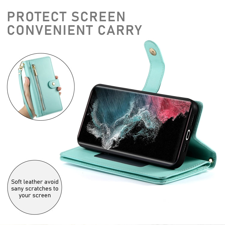 For Samsung Galaxy S22 Ultra 5G Nine Card-slot Zipper Wallet Bag Leather Phone Case