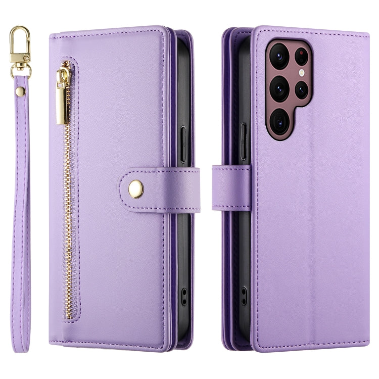 For Samsung Galaxy S22 Ultra 5G Nine Card-slot Zipper Wallet Bag Leather Phone Case