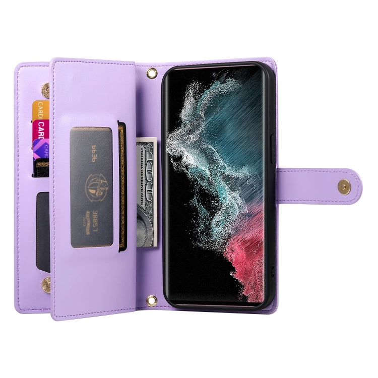 For Samsung Galaxy S22 Ultra 5G Nine Card-slot Zipper Wallet Bag Leather Phone Case
