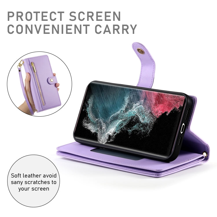 For Samsung Galaxy S22 Ultra 5G Nine Card-slot Zipper Wallet Bag Leather Phone Case