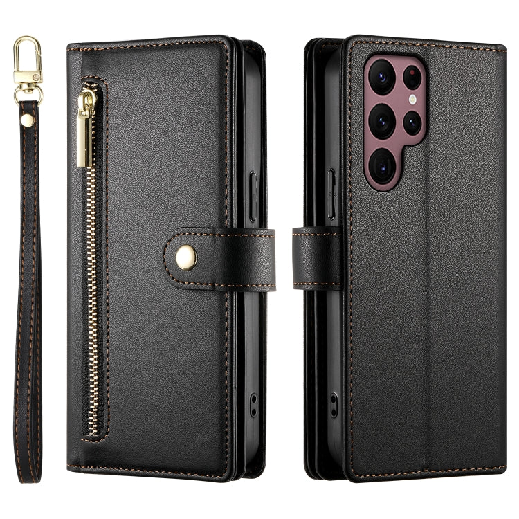 For Samsung Galaxy S22 Ultra 5G Nine Card-slot Zipper Wallet Bag Leather Phone Case