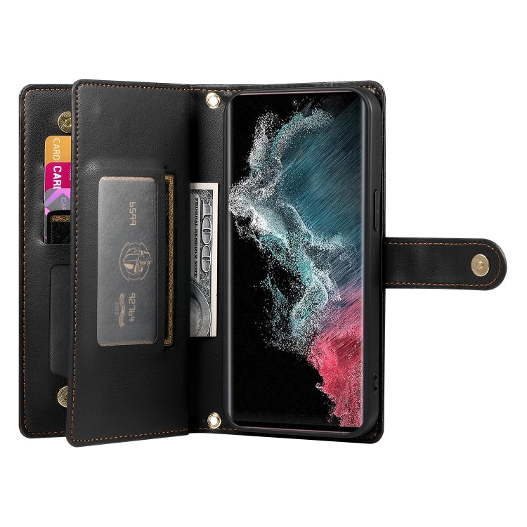 For Samsung Galaxy S22 Ultra 5G Nine Card-slot Zipper Wallet Bag Leather Phone Case