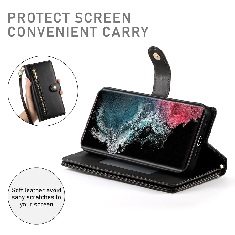 For Samsung Galaxy S22 Ultra 5G Nine Card-slot Zipper Wallet Bag Leather Phone Case