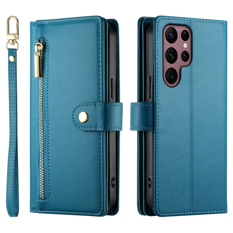 For Samsung Galaxy S22 Ultra 5G Nine Card-slot Zipper Wallet Bag Leather Phone Case