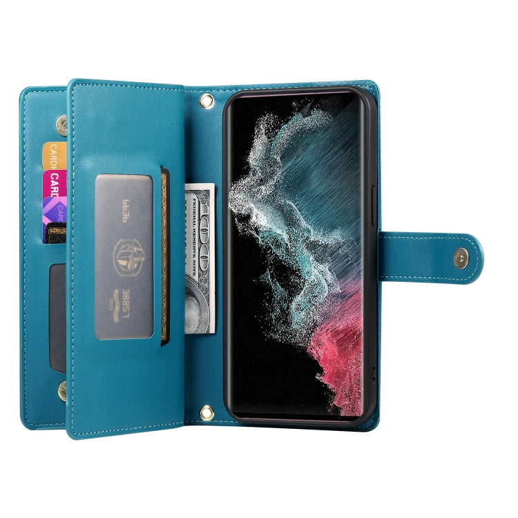 For Samsung Galaxy S22 Ultra 5G Nine Card-slot Zipper Wallet Bag Leather Phone Case