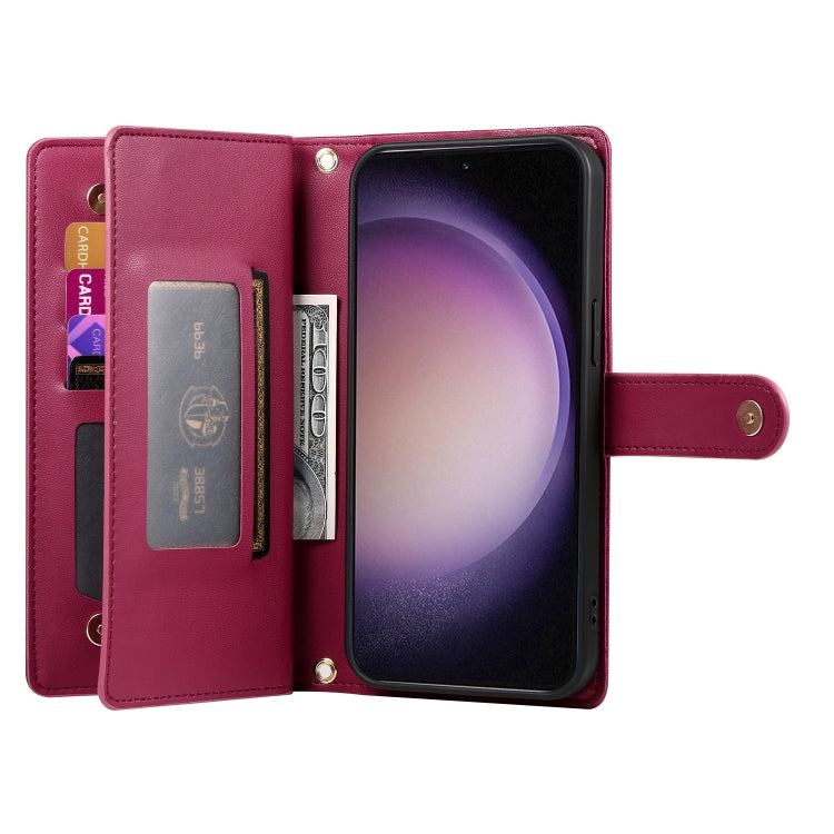 For Samsung Galaxy S23 5G Nine Card-slot Zipper Wallet Bag Leather Phone Case