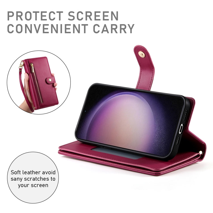 For Samsung Galaxy S23 5G Nine Card-slot Zipper Wallet Bag Leather Phone Case