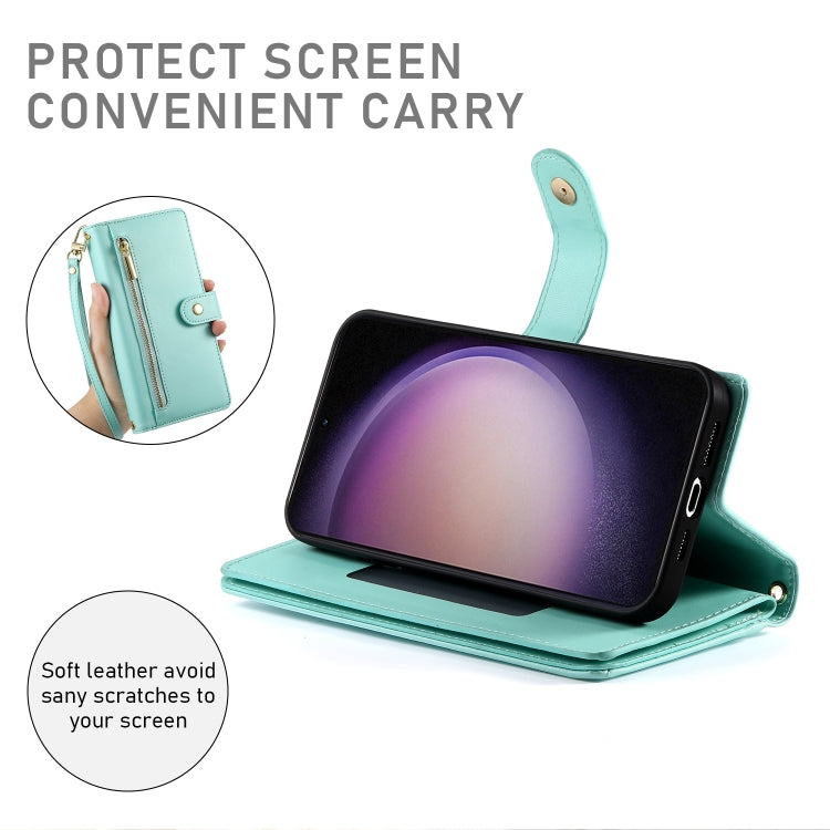 For Samsung Galaxy S23 5G Nine Card-slot Zipper Wallet Bag Leather Phone Case