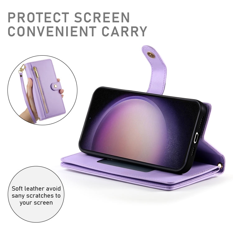 For Samsung Galaxy S23 5G Nine Card-slot Zipper Wallet Bag Leather Phone Case