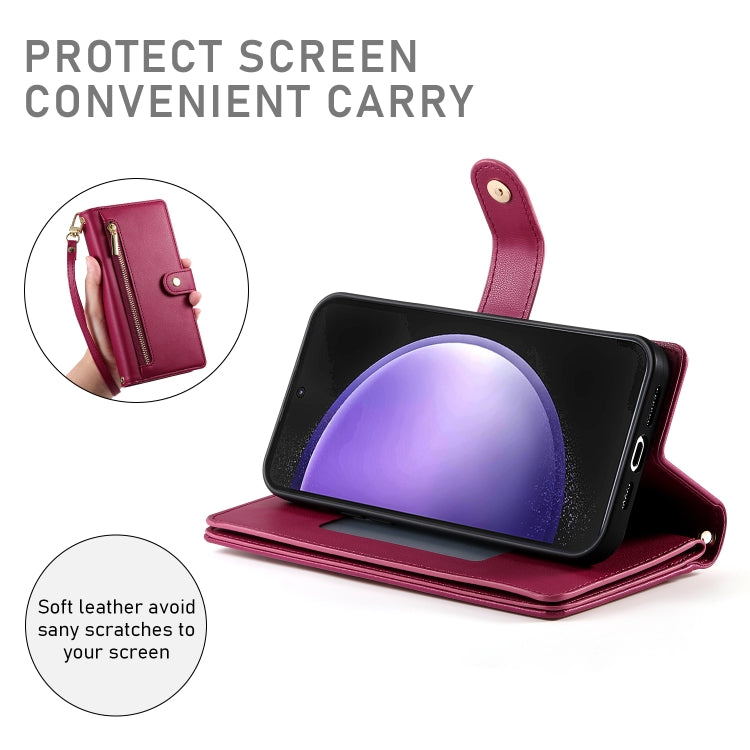 For Samsung Galaxy S23 FE 5G Nine Card-slot Zipper Wallet Bag Leather Phone Case