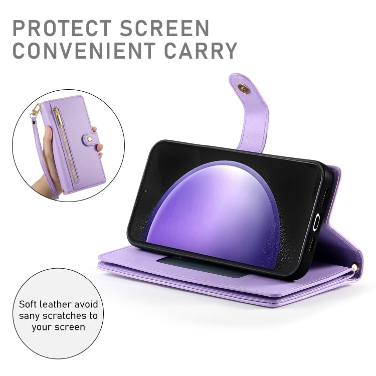For Samsung Galaxy S23 FE 5G Nine Card-slot Zipper Wallet Bag Leather Phone Case