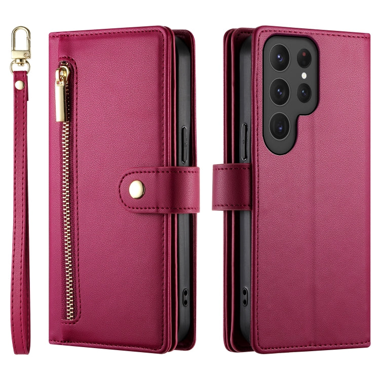 For Samsung Galaxy S23 Ultra 5G Nine Card-slot Zipper Wallet Bag Leather Phone Case