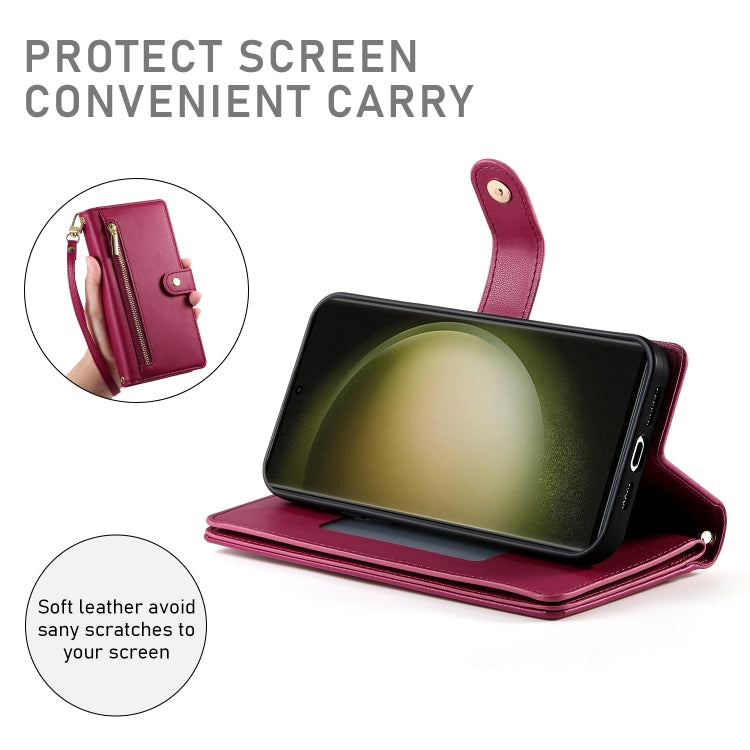 For Samsung Galaxy S23 Ultra 5G Nine Card-slot Zipper Wallet Bag Leather Phone Case