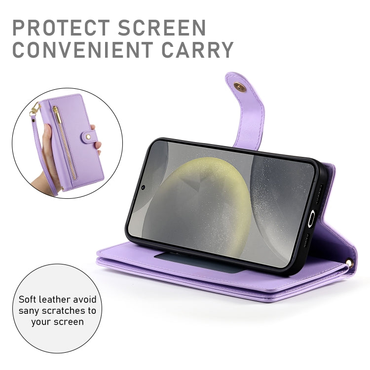 For Samsung Galaxy S24 5G Nine Card-slot Zipper Wallet Bag Leather Phone Case