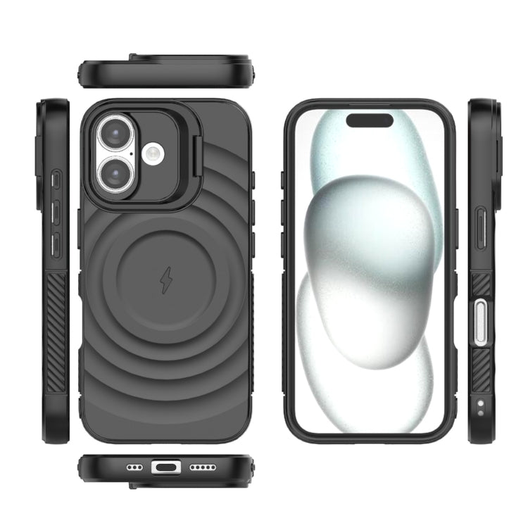 For iPhone 16 Lens Frame Bracket Corrugated MagSafe Phone Case