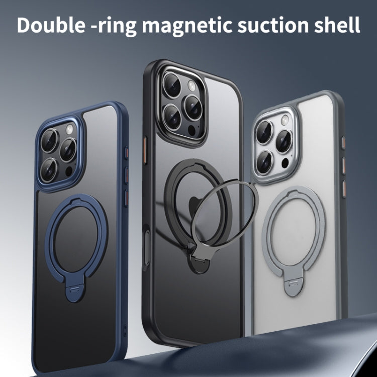 For iPhone 16 Pro Double Ring MagSafe Magnetic Holder Phone Case