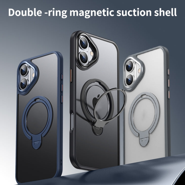 For iPhone 16 Double Ring MagSafe Magnetic Holder Phone Case