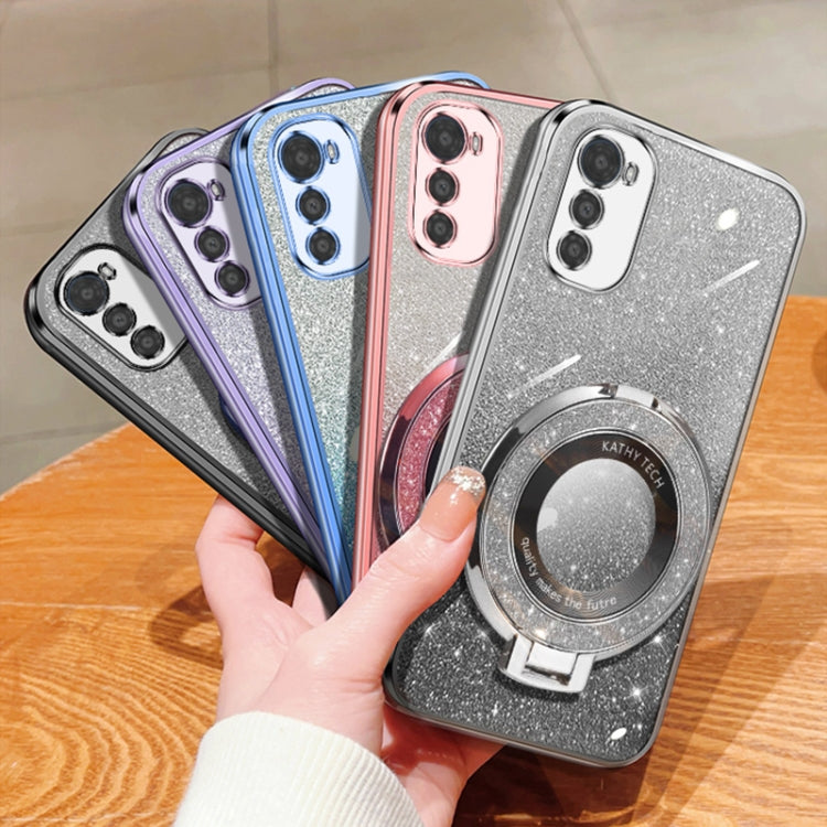 For Motorola Moto E32 / E32s Plated Gradient Glitter Round Holder TPU Phone Case