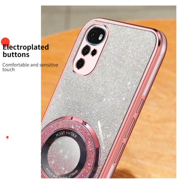 For Motorola Moto G22 Plated Gradient Glitter Round Holder TPU Phone Case