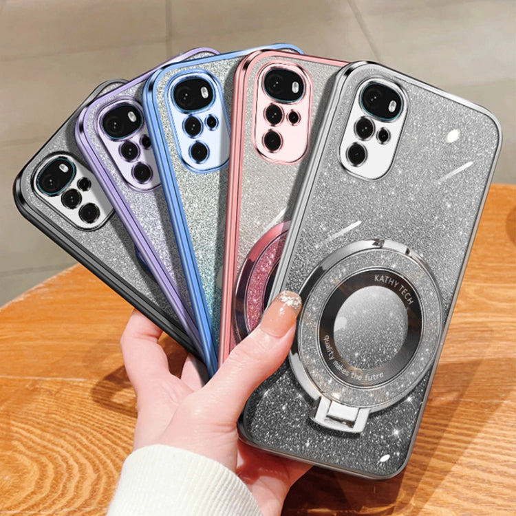 For Motorola Moto G22 Plated Gradient Glitter Round Holder TPU Phone Case