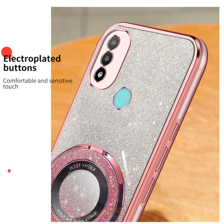 For Motorola Moto E20 Plated Gradient Glitter Round Holder TPU Phone Case