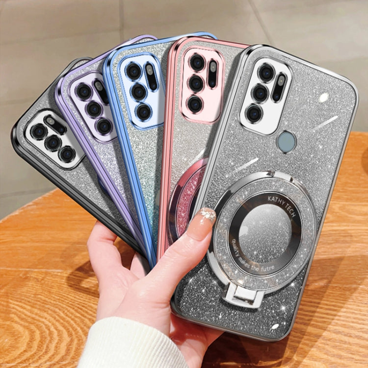 For Motorola Moto G60S Plated Gradient Glitter Round Holder TPU Phone Case