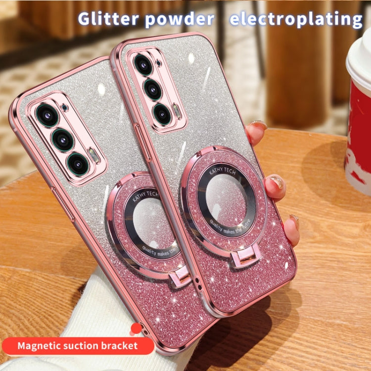 For Motorola Edge 20 Plated Gradient Glitter Round Holder TPU Phone Case