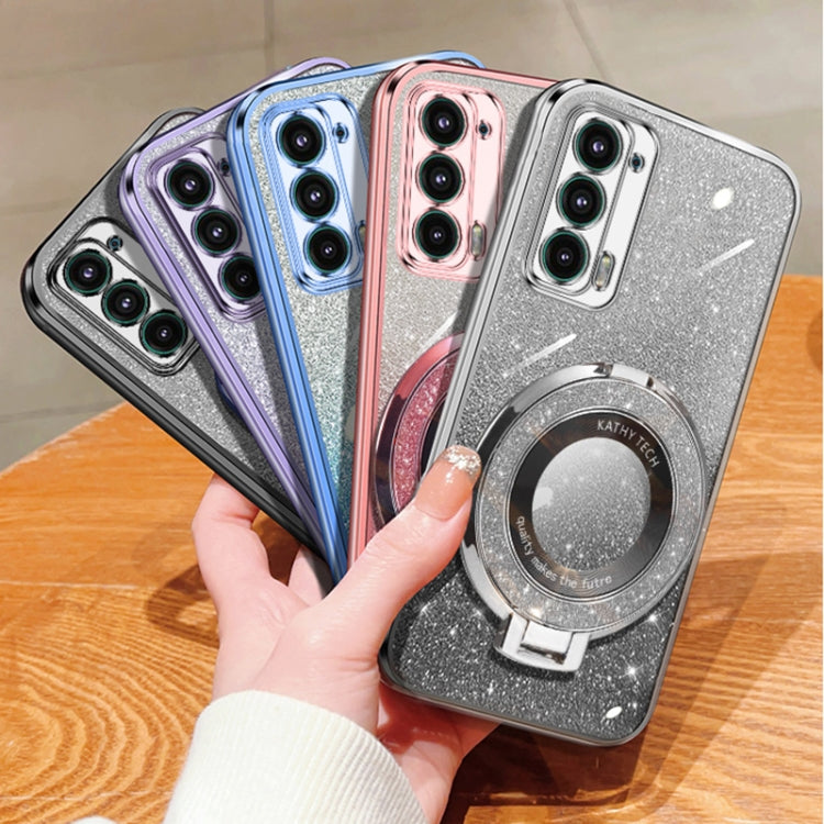 For Motorola Edge 20 Plated Gradient Glitter Round Holder TPU Phone Case