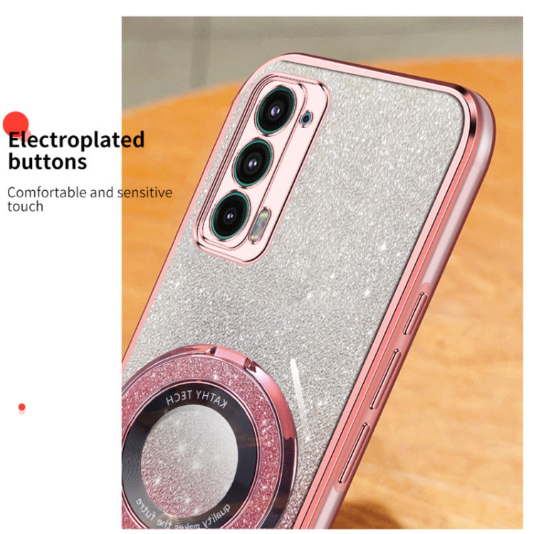 For Motorola Edge 20 Plated Gradient Glitter Round Holder TPU Phone Case