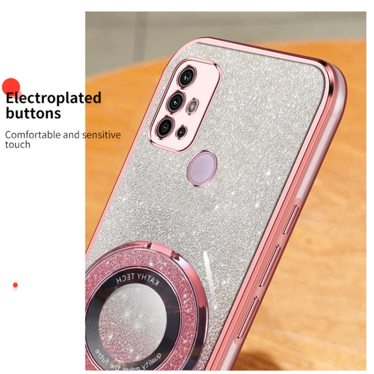 For Motorola Moto G30 Plated Gradient Glitter Round Holder TPU Phone Case