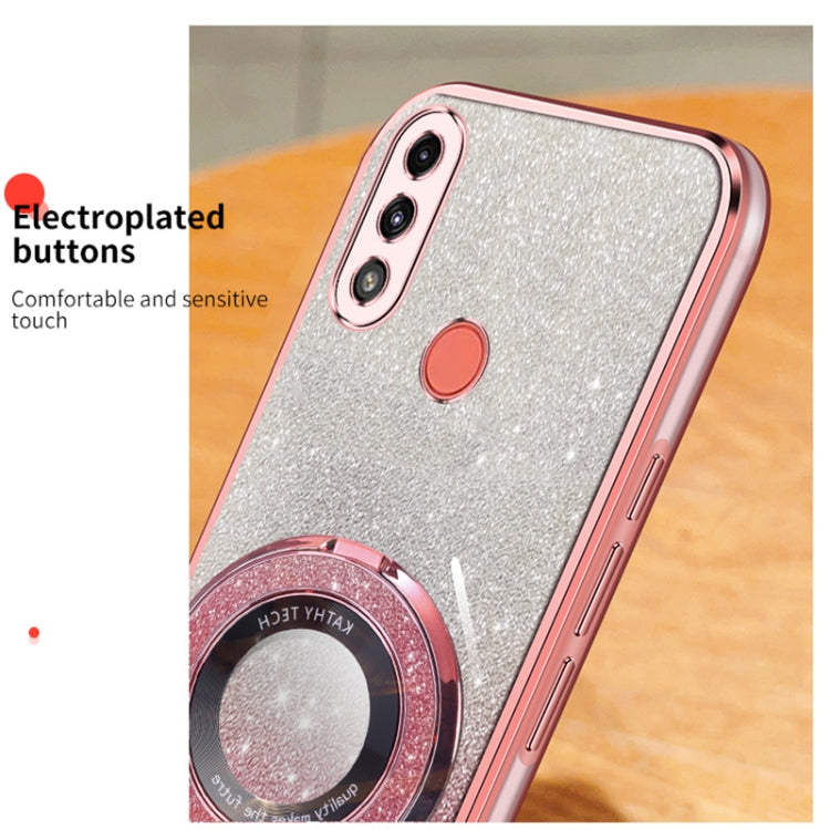 For Motorola Moto E7 Power Plated Gradient Glitter Round Holder TPU Phone Case