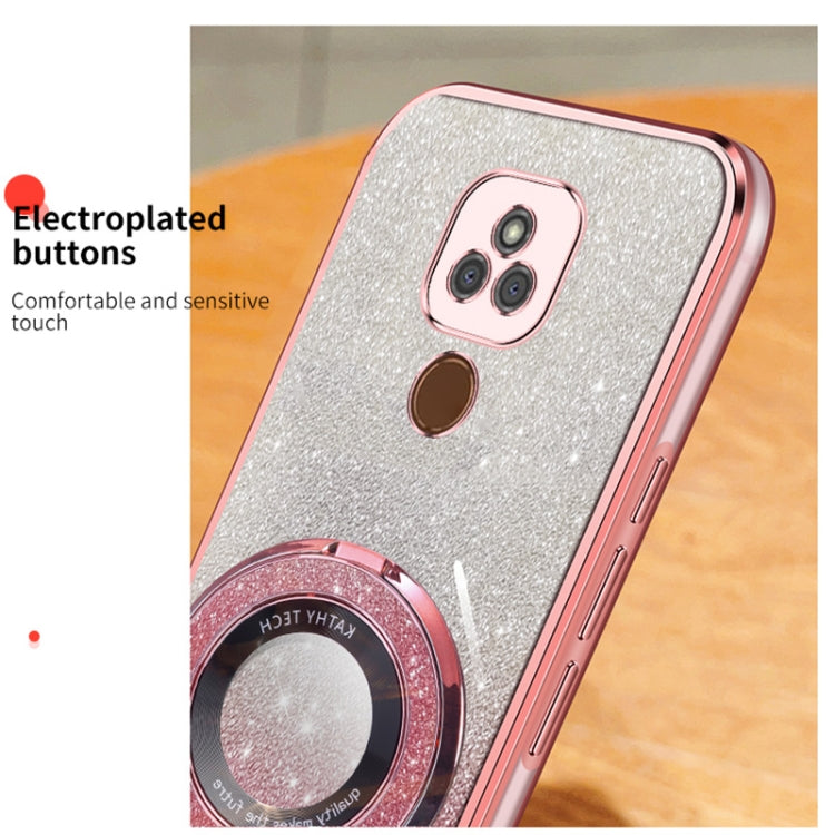 For Motorola Moto E7 Plus Plated Gradient Glitter Round Holder TPU Phone Case